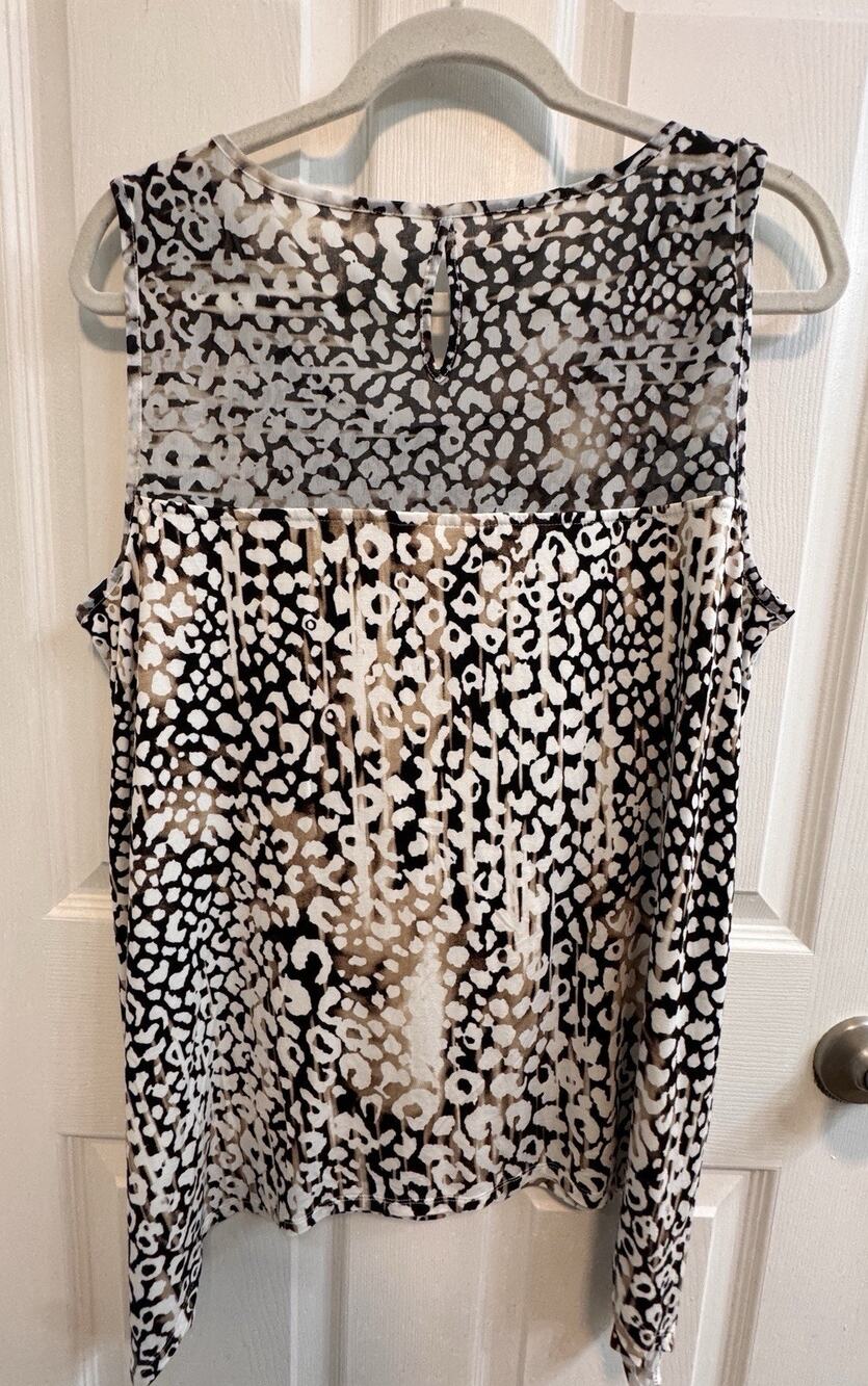 Dana Buchman XL Sharkbite Hem Tank Brown Black Animal Print Scoop Neck